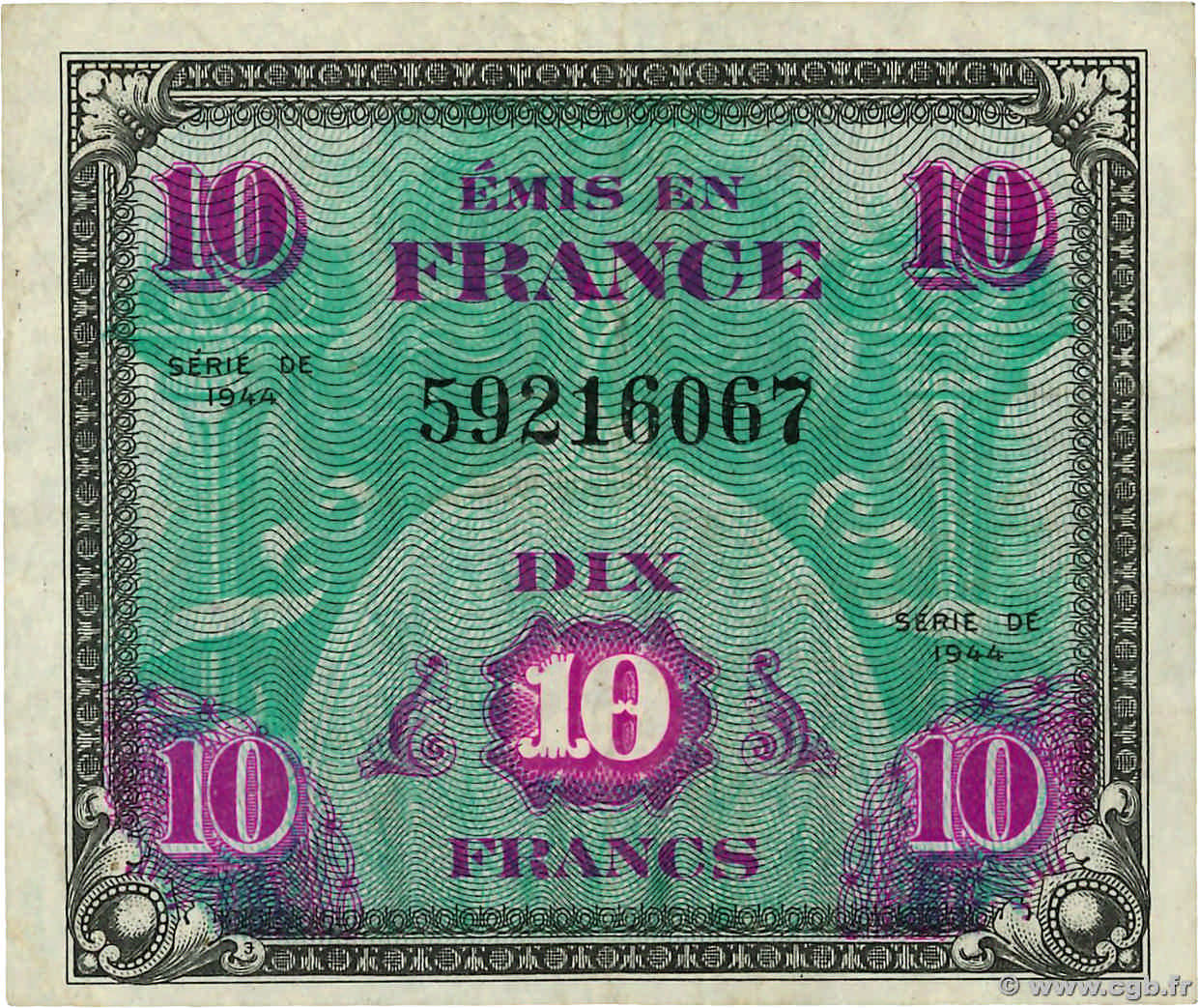10 Francs DRAPEAU FRANCE  1944 VF.18.01 TB+