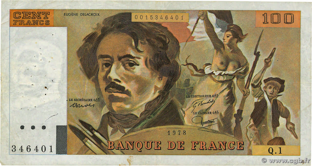 100 Francs DELACROIX FRANCE  1978 F.68.01 F-