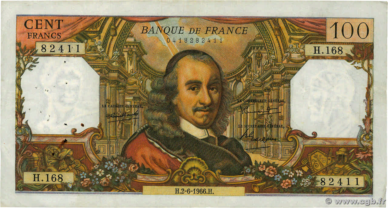 100 Francs CORNEILLE FRANCE  1966 F.65.13 pr.TTB