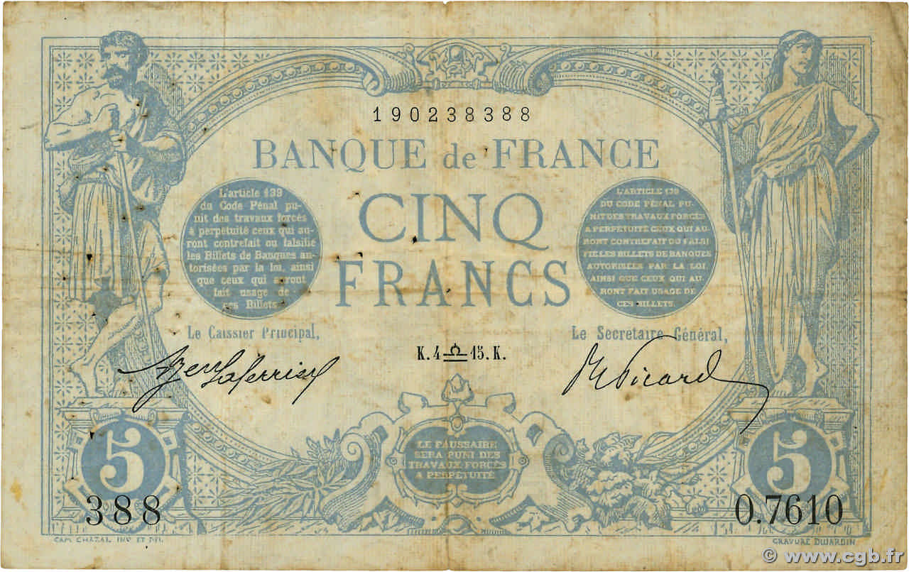 5 Francs BLEU FRANCE  1915 F.02.31 pr.TB