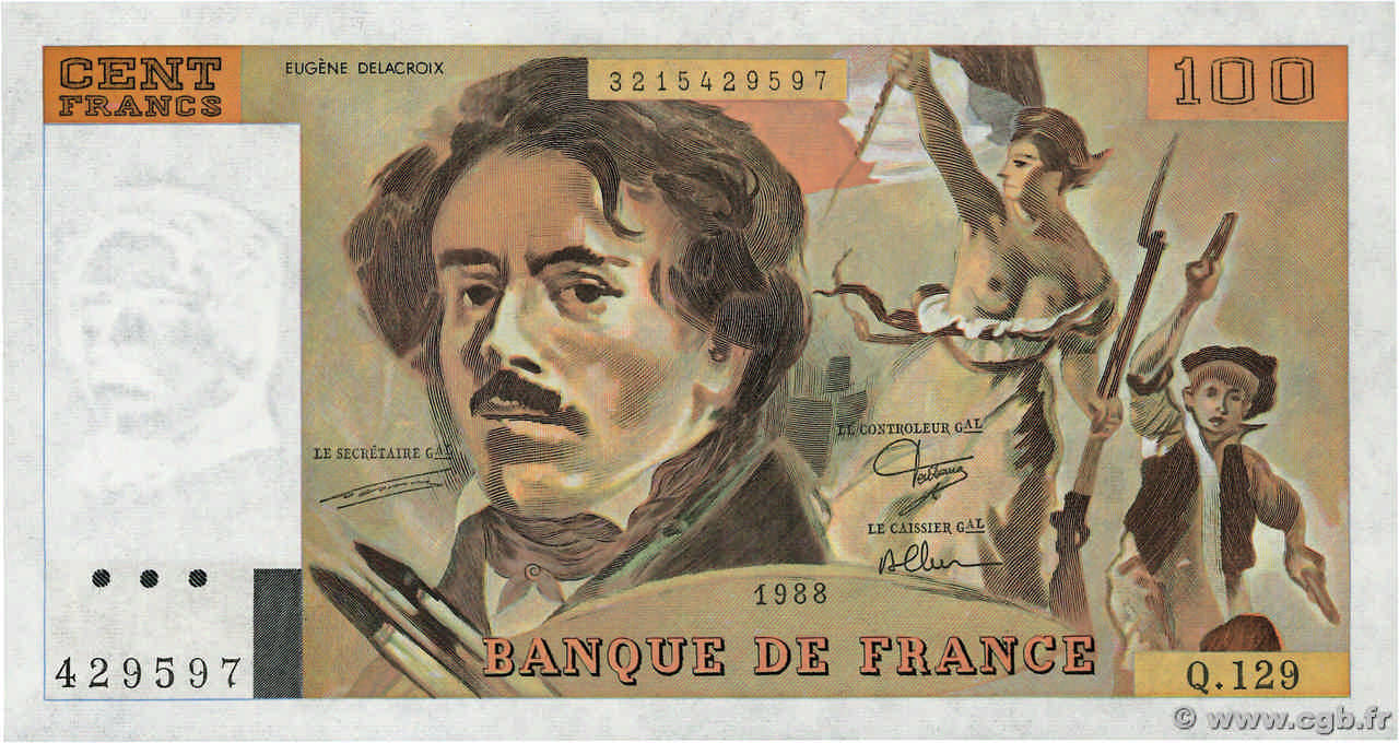 100 Francs DELACROIX modifié FRANCE  1988 F.69.12 NEUF