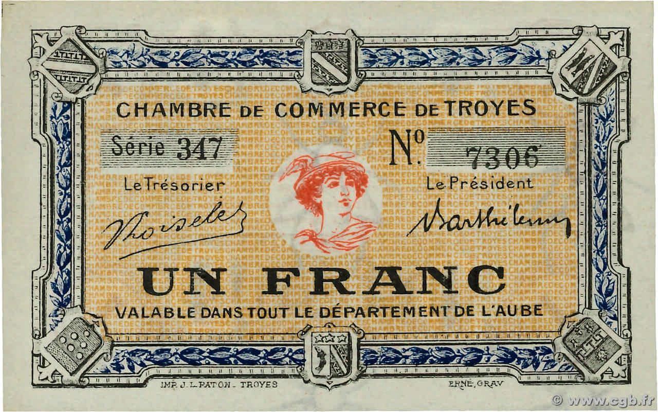 1 Franc FRANCE régionalisme et divers Troyes 1918 JP.124.12 pr.NEUF