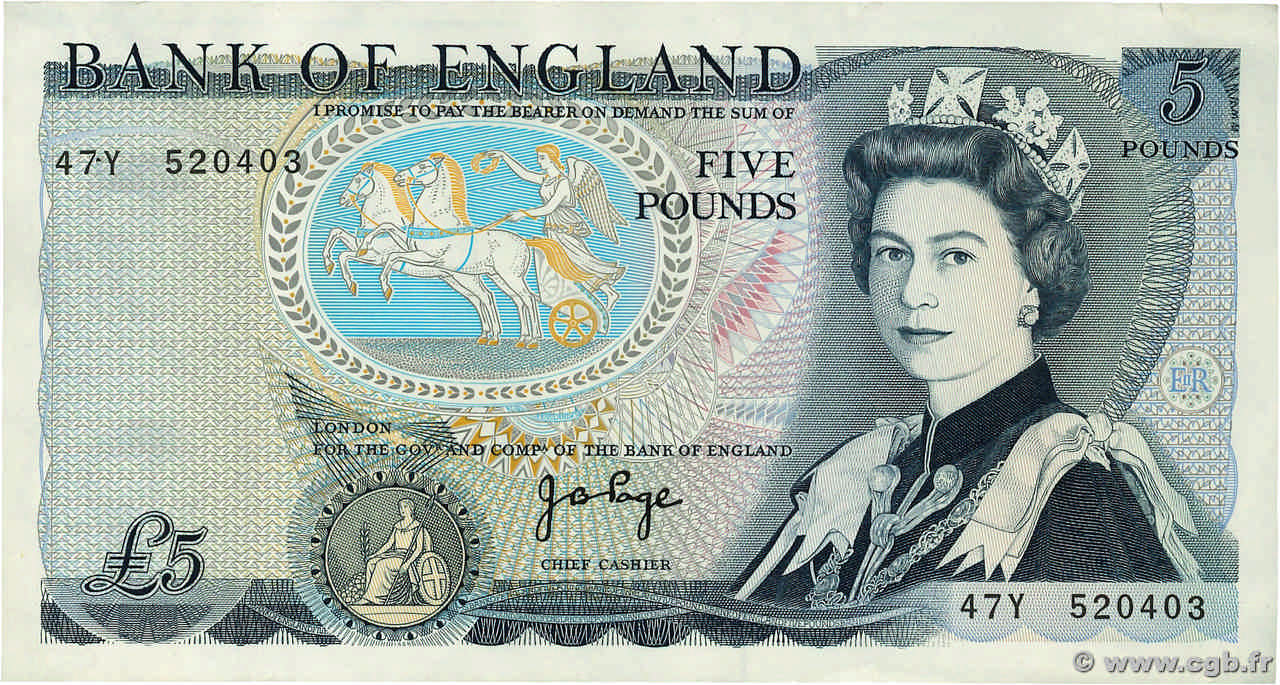 5 Pounds ANGLETERRE  1973 P.378b pr.SUP