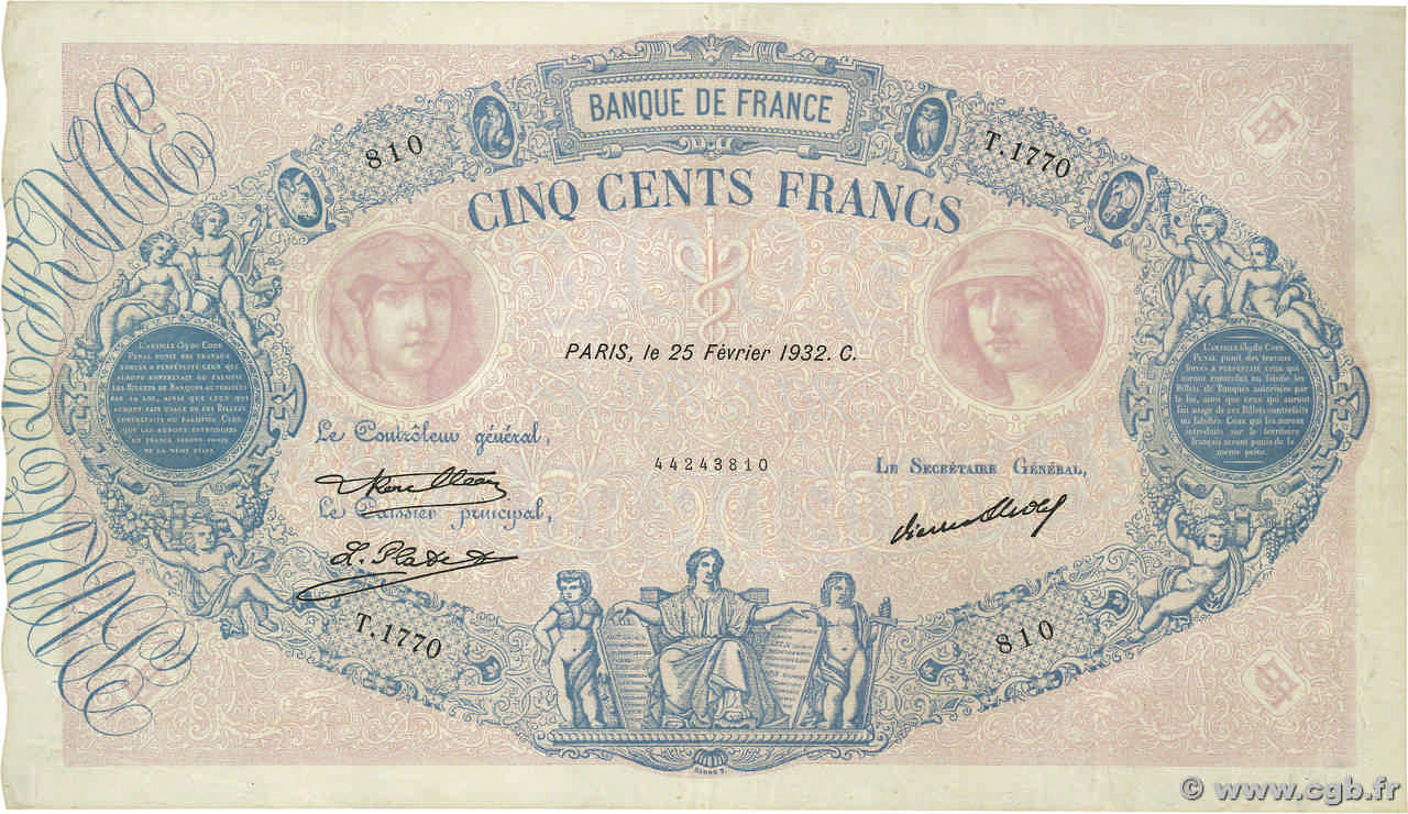 500 Francs BLEU ET ROSE FRANCE  1932 F.30.35 TB+