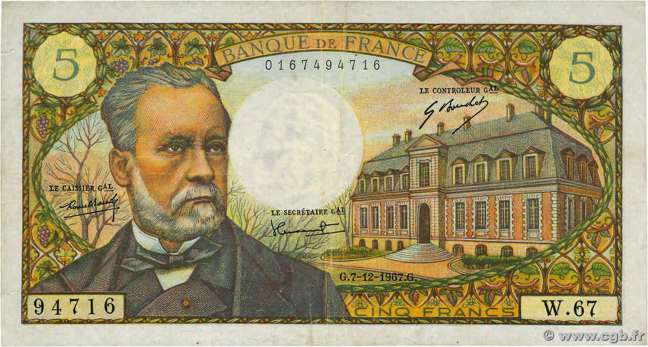 5 Francs PASTEUR FRANCE  1967 F.61.06 TB