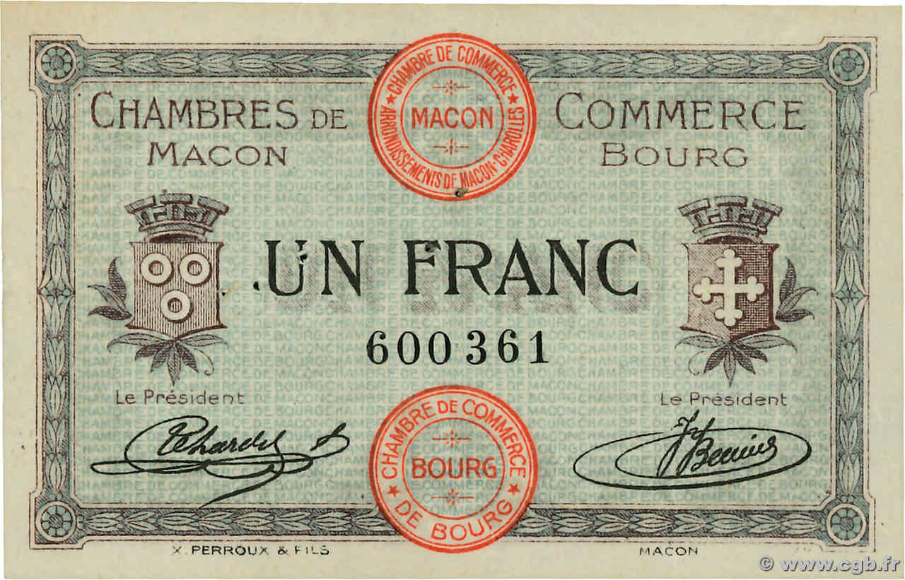 1 Franc FRANCE regionalismo y varios Macon, Bourg 1915 JP.078.03 MBC