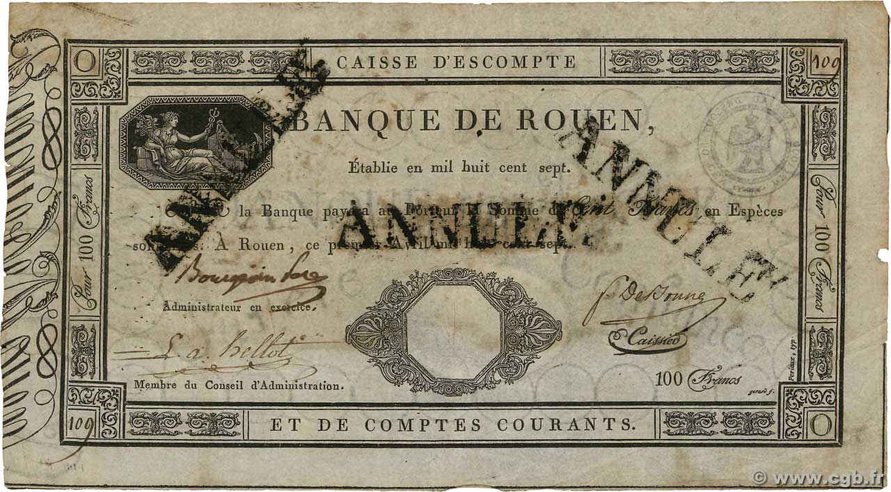 100 Francs Annulé FRANCE  1807 PS.177 F