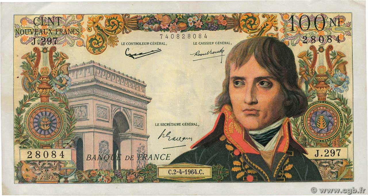 100 Nouveaux Francs BONAPARTE FRANCIA  1964 F.59.26 q.SPL
