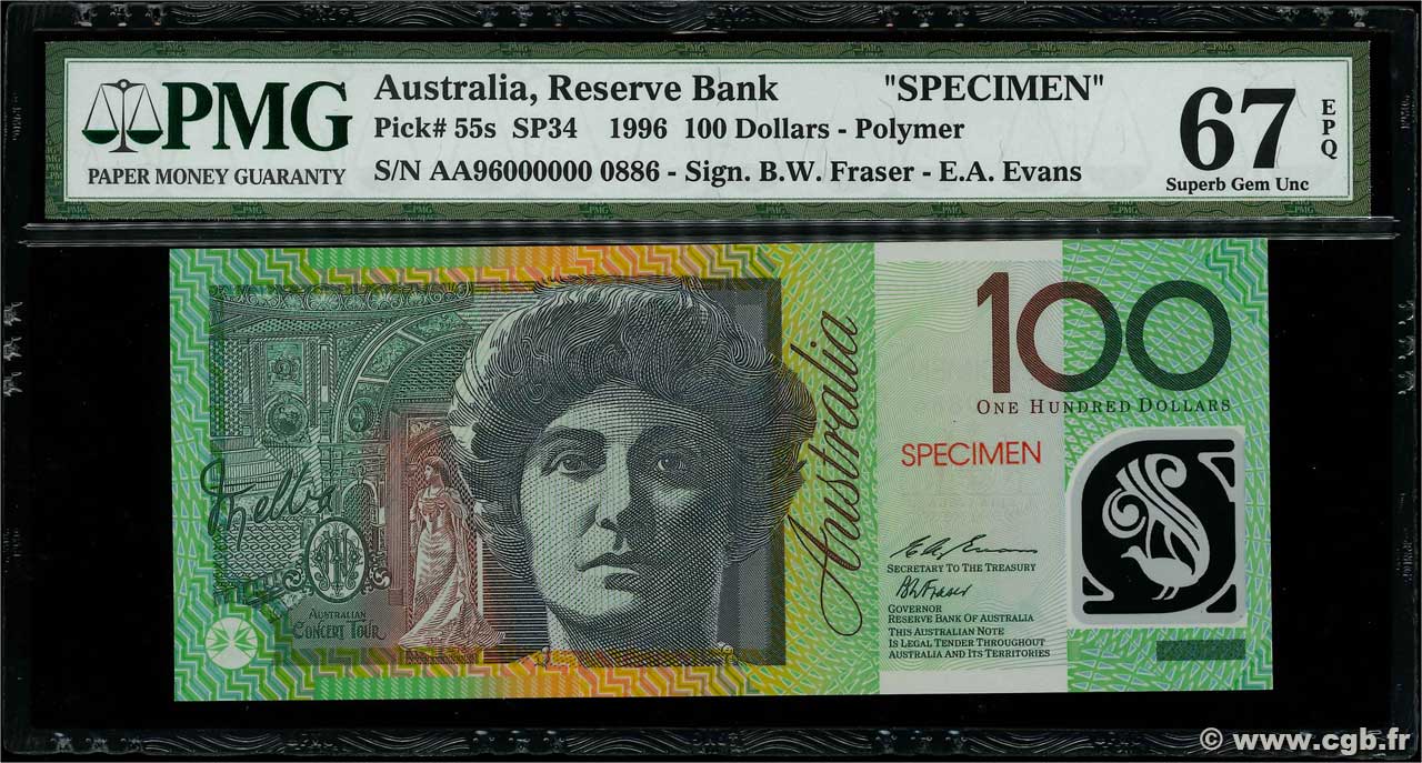 100 dollars spécimen australia 1996 p55s