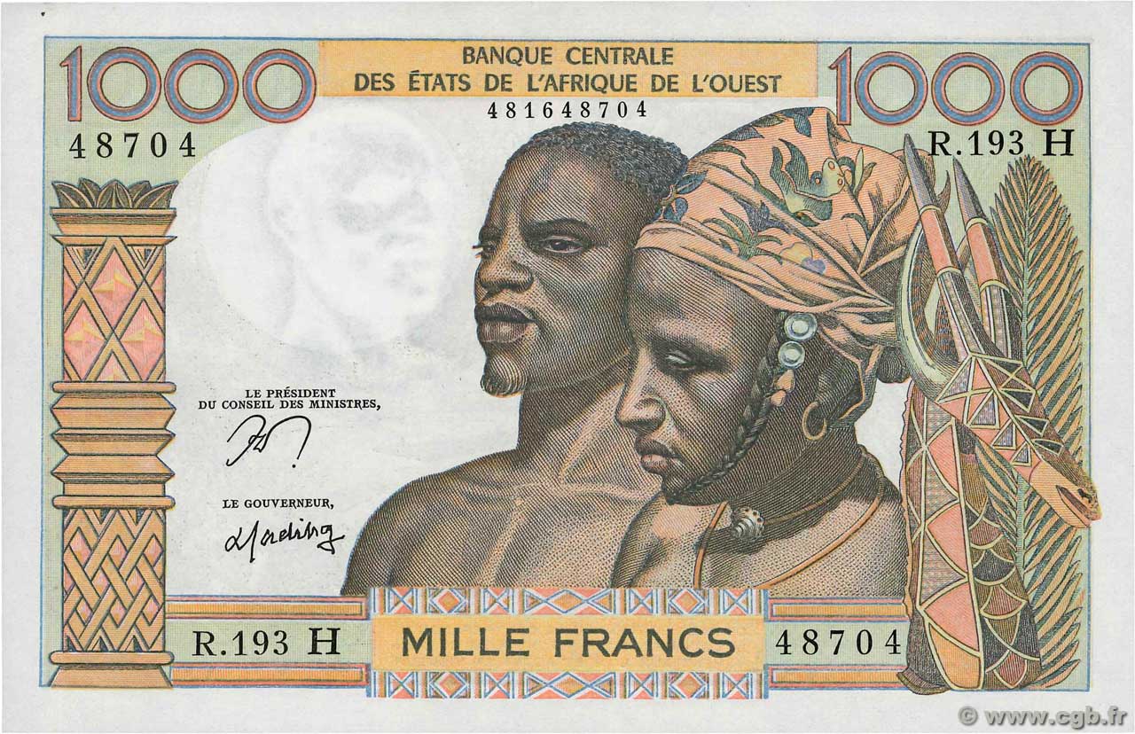 1000 Francs ÉTATS DE L AFRIQUE DE L OUEST  1977 P.603Hn SPL
