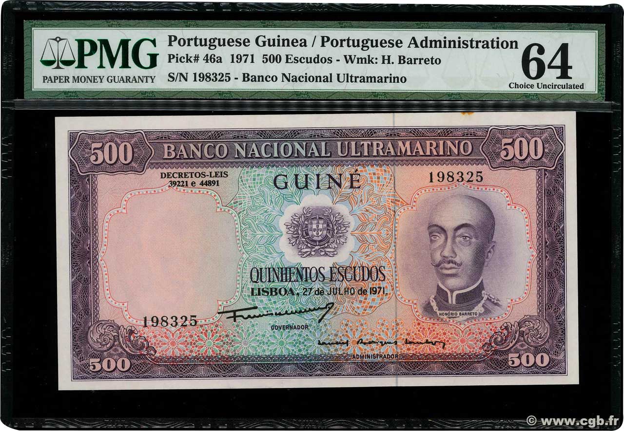 500 Escudos PORTUGUESE GUINEA  1971 P.046a SC+