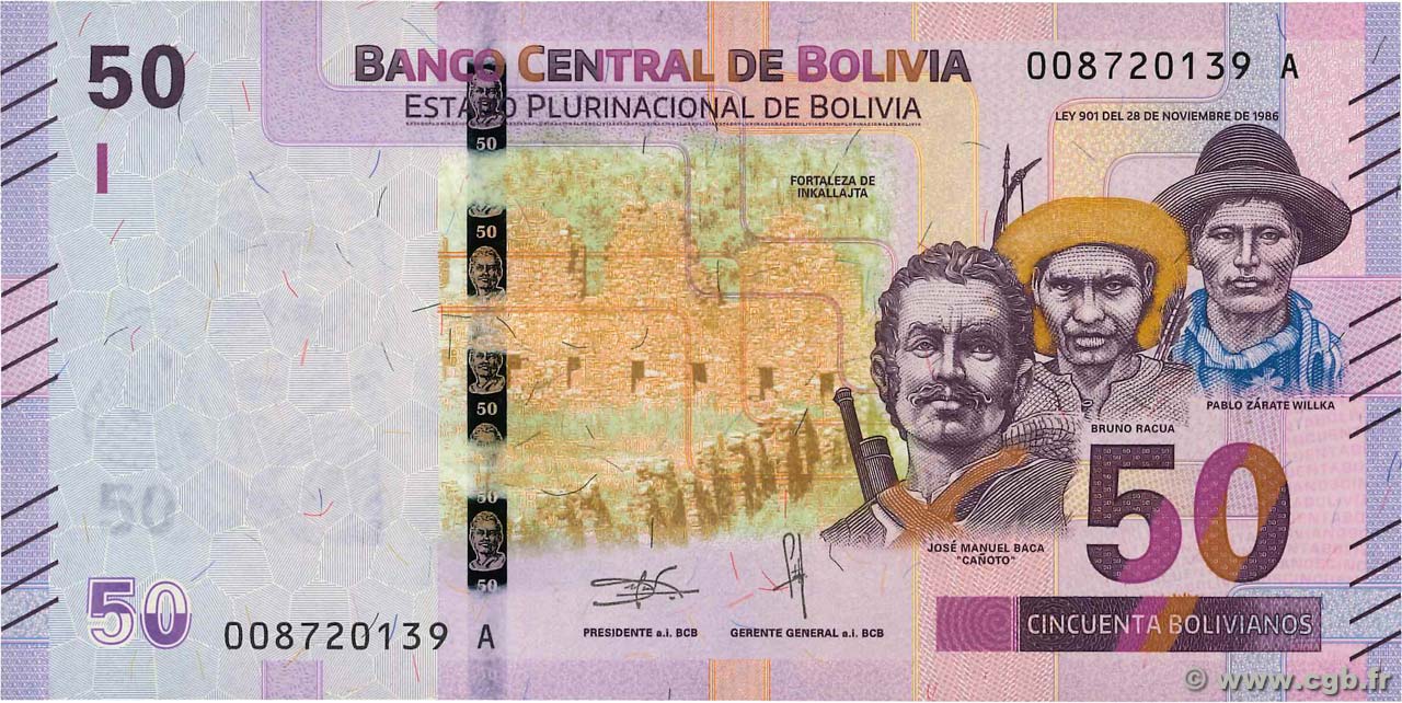 50 Bolivianios BOLIVIE  2017 P.250 NEUF