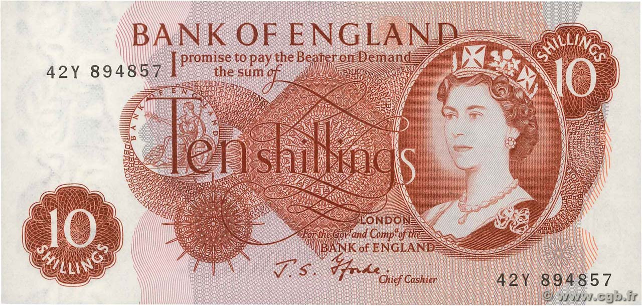 10 Shillings ENGLAND  1966 P.373c UNC-