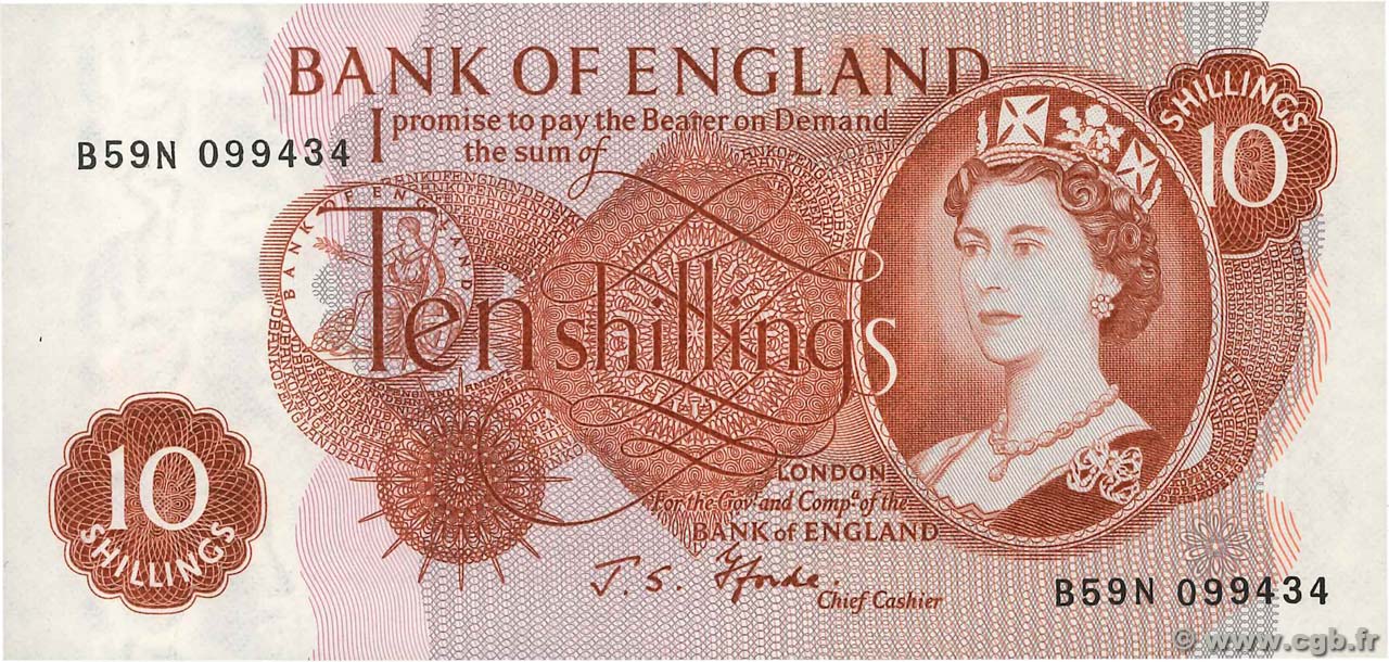 10 Shillings ENGLAND  1966 P.373c fST+