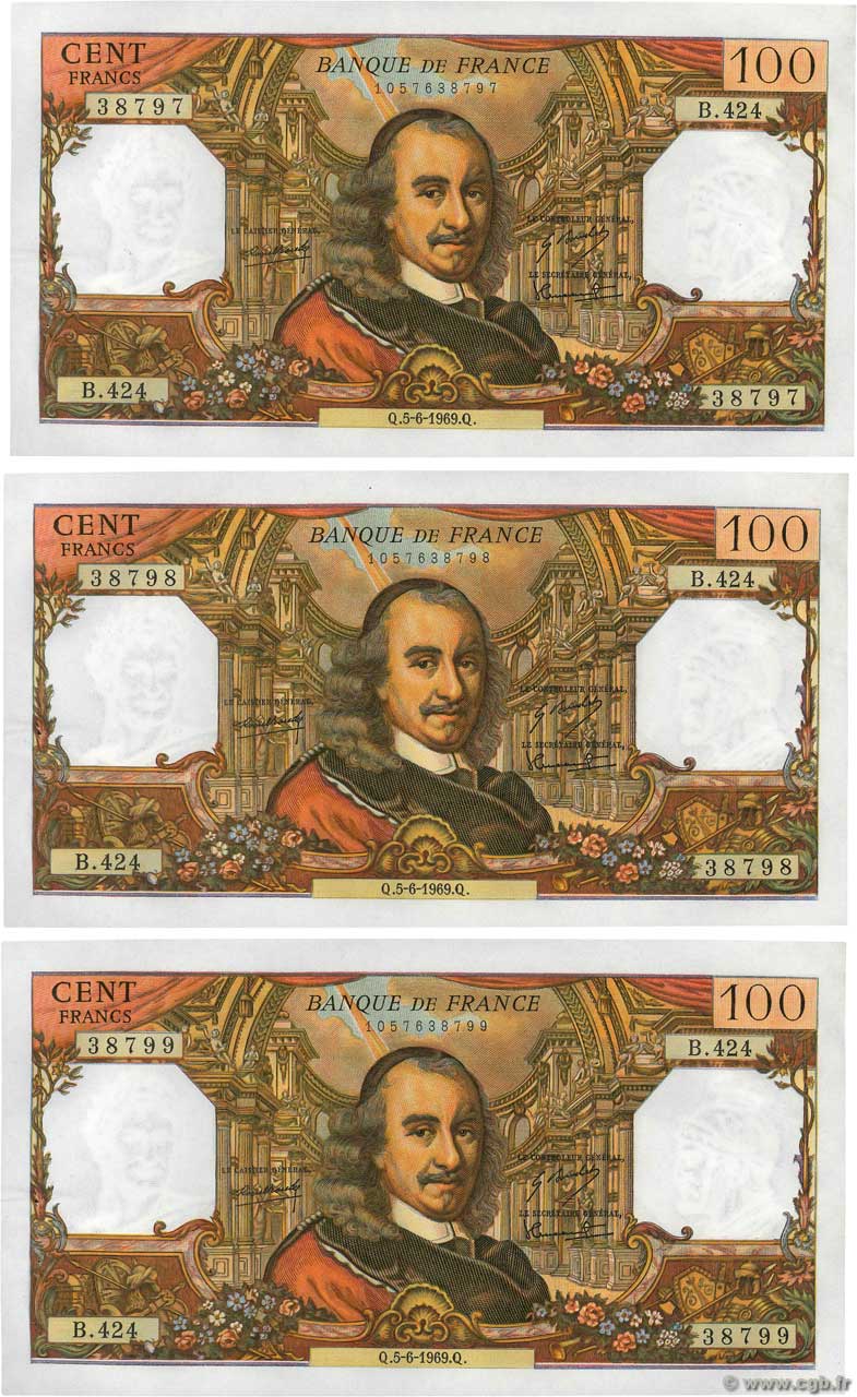 100 Francs CORNEILLE Consécutifs FRANKREICH  1969 F.65.27 fST