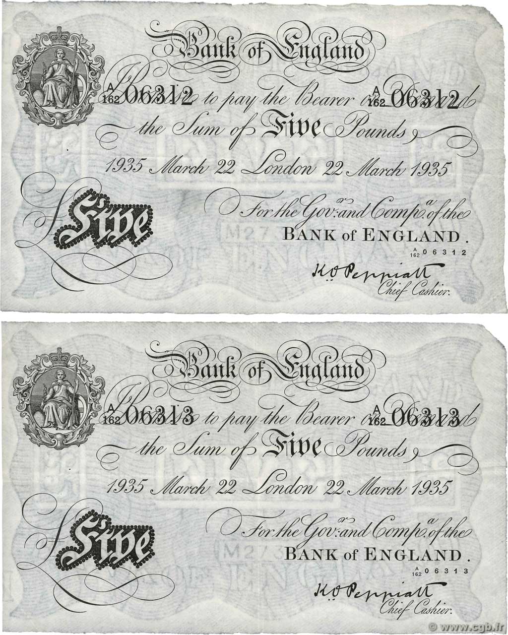 5 Pounds Consécutifs ANGLETERRE  1935 P.335a TTB+