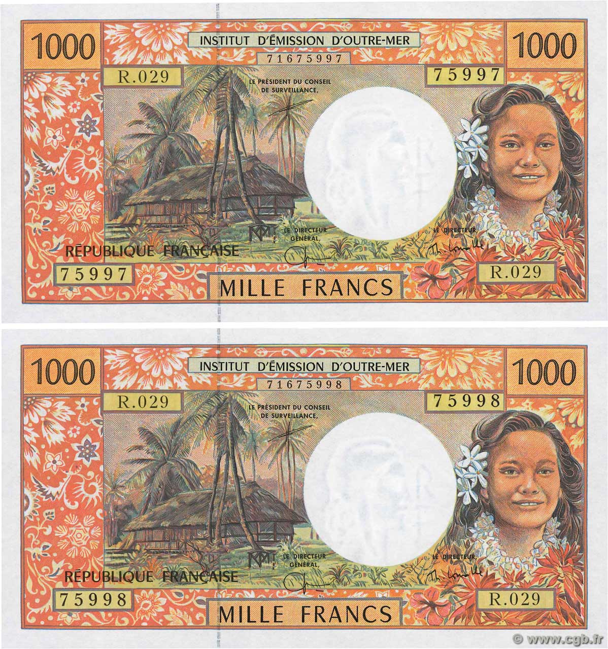 1000 Francs Consécutifs POLYNESIA, FRENCH OVERSEAS TERRITORIES  2003 P.02h UNC-