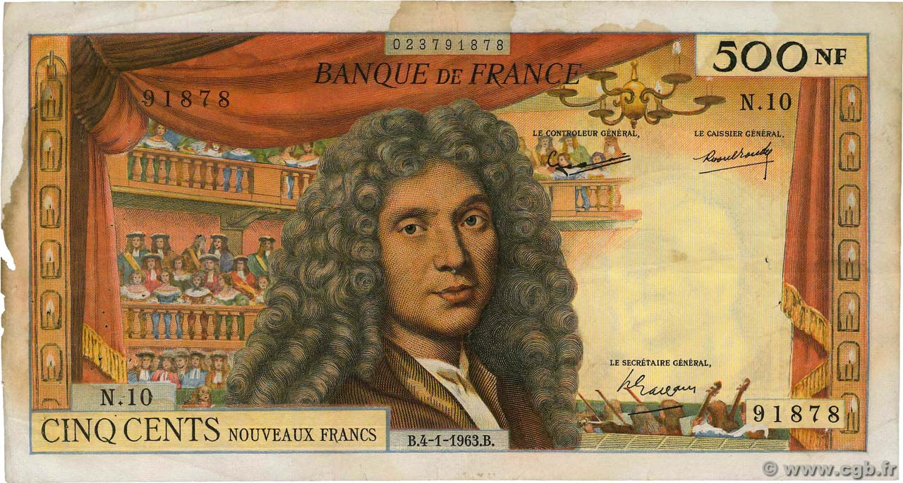 500 Nouveaux Francs MOLIÈRE FRANCIA  1963 F.60.04 q.MB