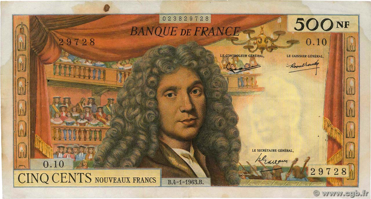 500 Nouveaux Francs MOLIÈRE FRANCE  1963 F.60.04 pr.TTB
