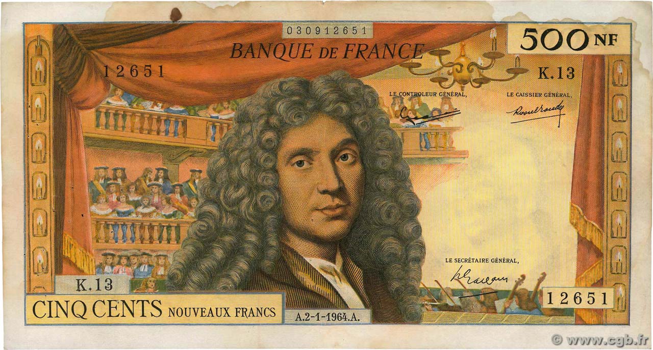 500 Nouveaux Francs MOLIÈRE FRANCE  1964 F.60.06 TB+