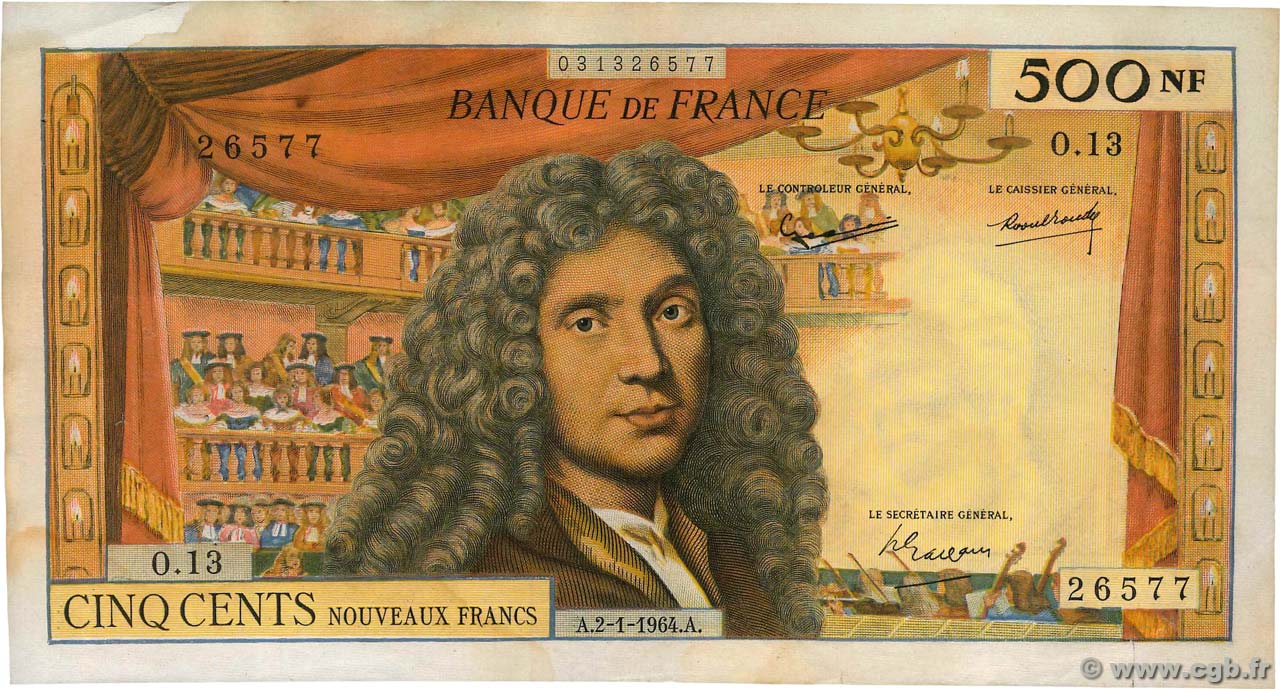 500 Nouveaux Francs MOLIÈRE FRANCE  1964 F.60.06 TB+