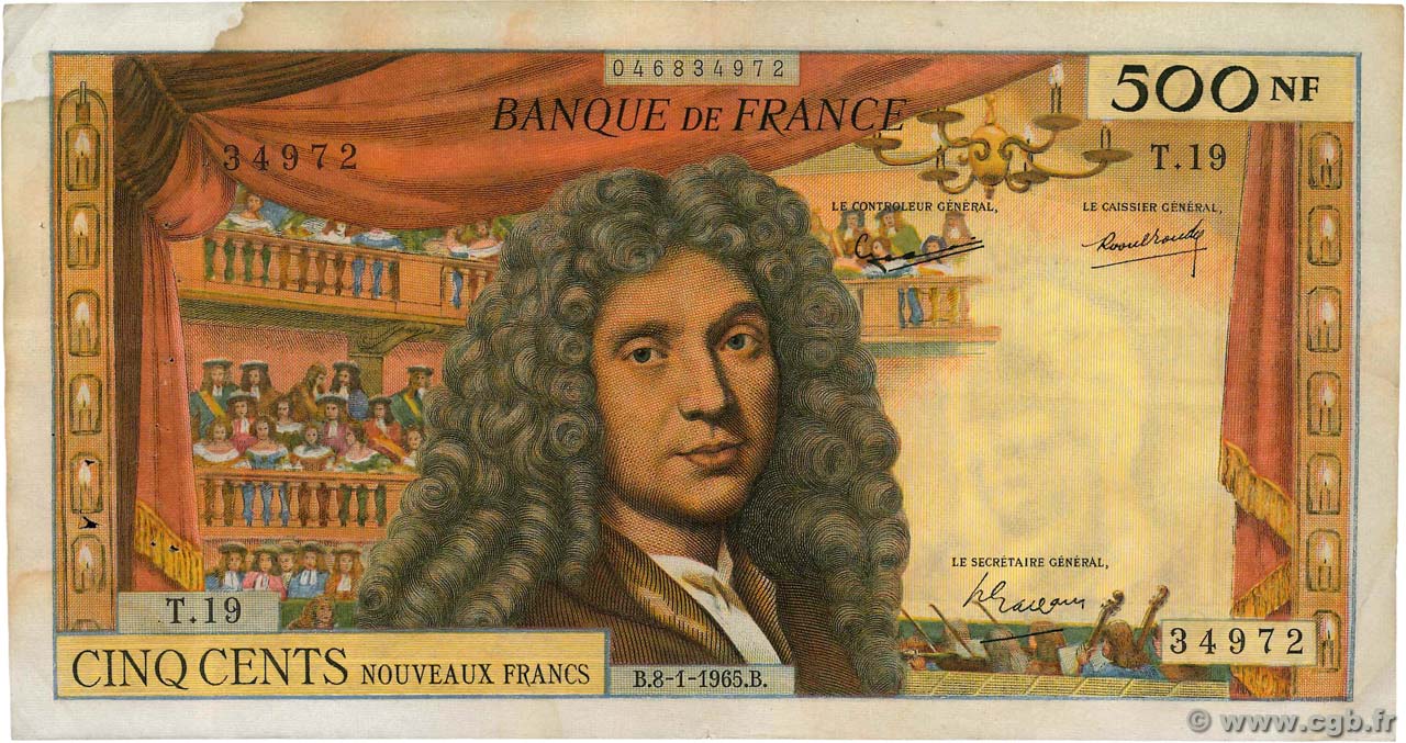 500 Nouveaux Francs MOLIÈRE FRANCE  1965 F.60.08 F+