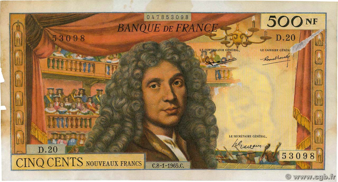 500 Nouveaux Francs MOLIÈRE FRANCE  1965 F.60.08 TB