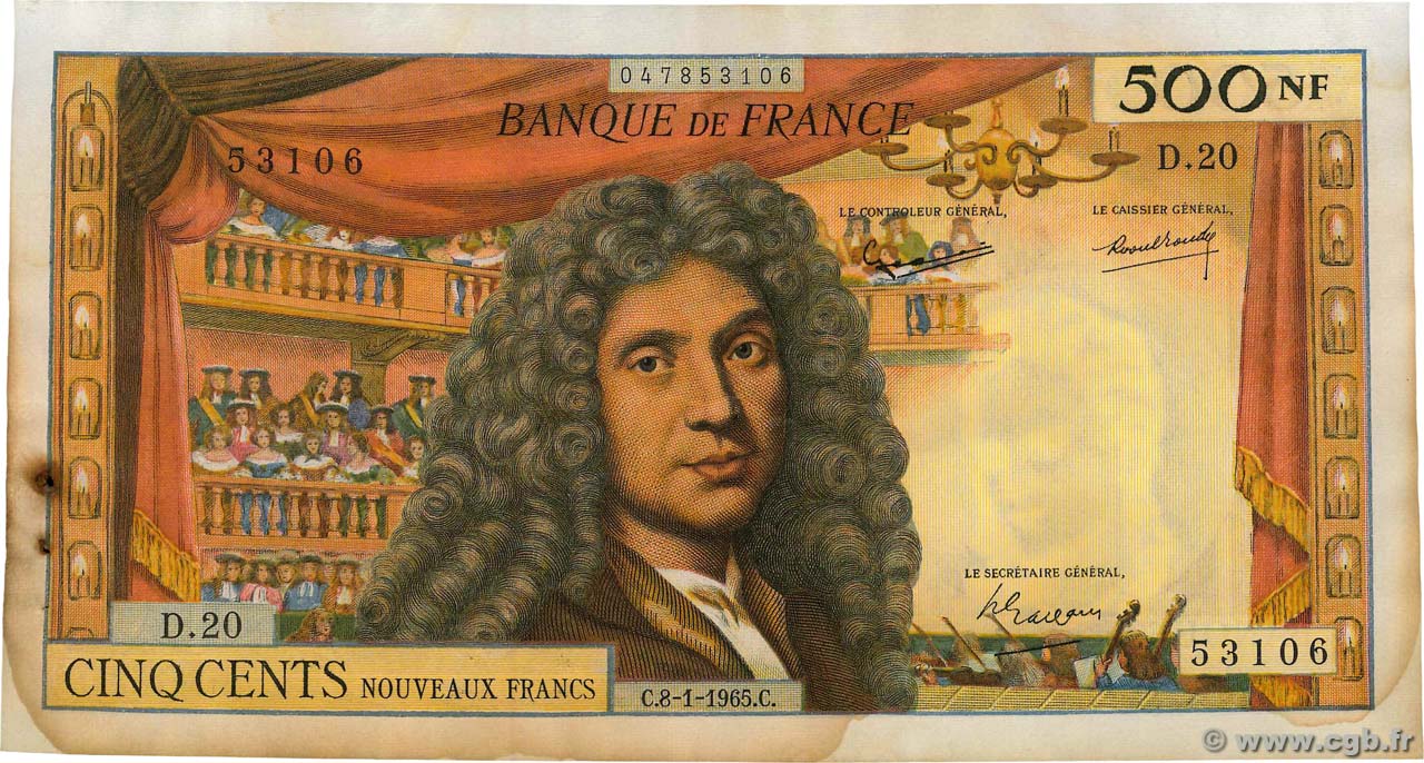 500 Nouveaux Francs MOLIÈRE FRANCE  1965 F.60.08 F+
