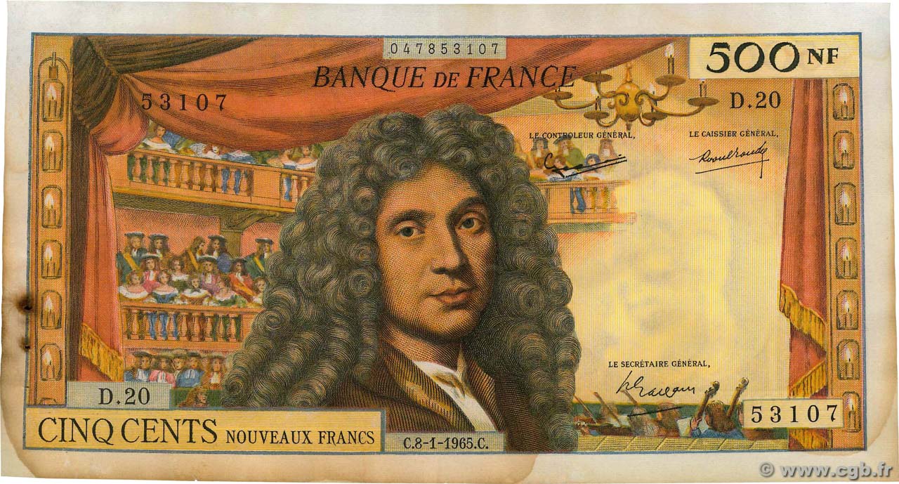 500 Nouveaux Francs MOLIÈRE FRANCE  1965 F.60.08 TB+
