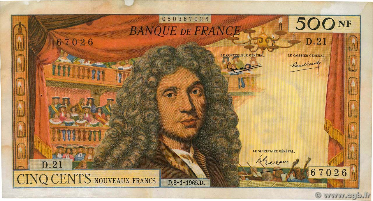 500 Nouveaux Francs MOLIÈRE FRANCIA  1965 F.60.08 BC