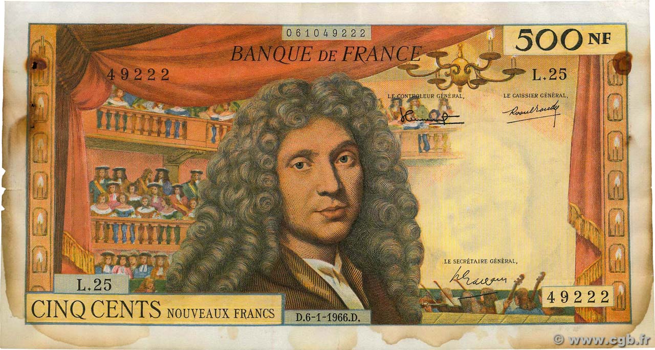 500 Nouveaux Francs MOLIÈRE FRANCE  1966 F.60.09 TB