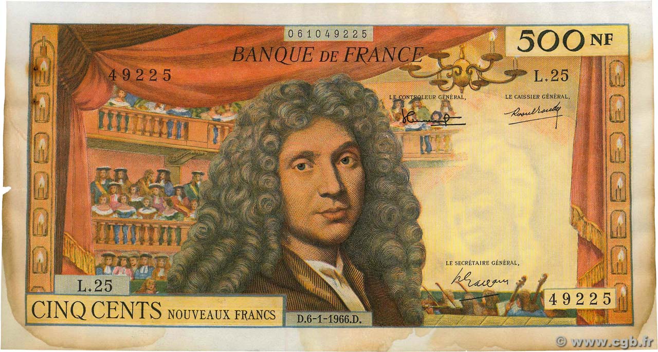 500 Nouveaux Francs MOLIÈRE FRANCE  1966 F.60.09 F