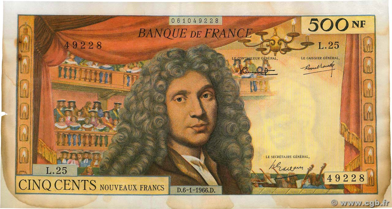 500 Nouveaux Francs MOLIÈRE FRANCIA  1966 F.60.09 BC