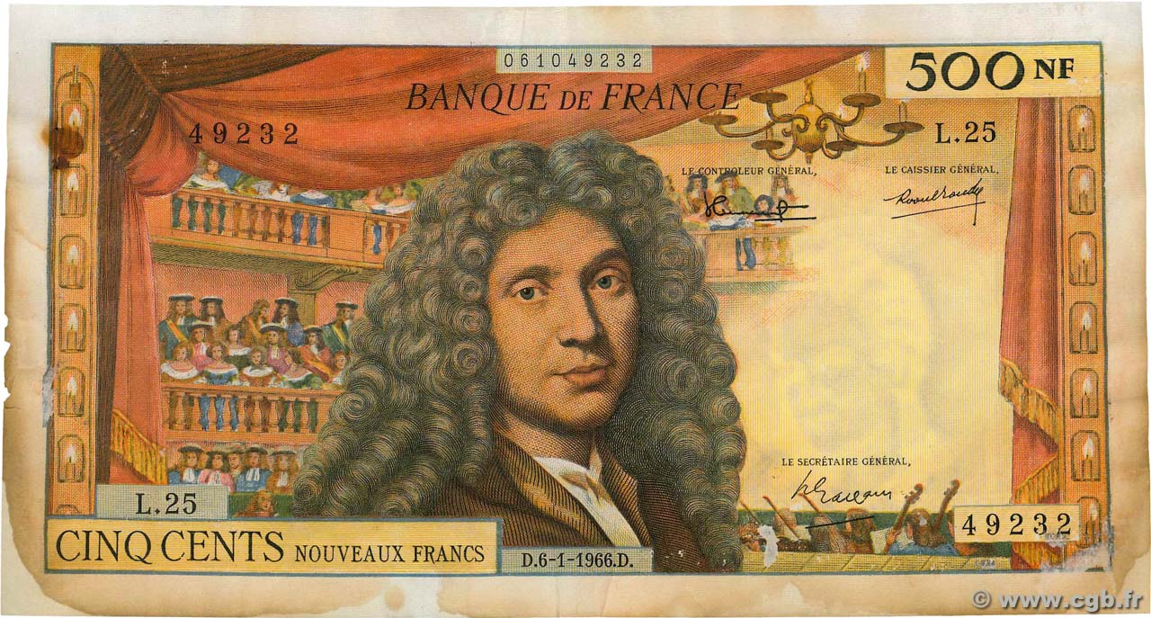 500 Nouveaux Francs MOLIÈRE FRANCIA  1966 F.60.09 MB