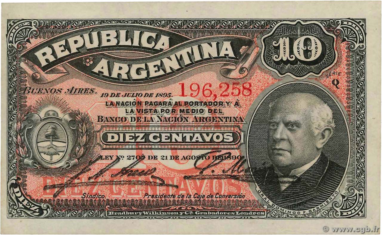 10 Centavos ARGENTINE  1895 P.228a SPL