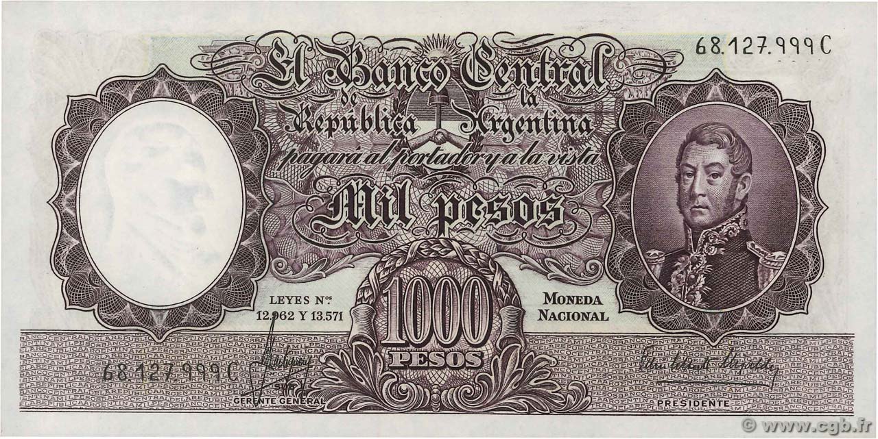 1000 Pesos ARGENTINA  1954 P.274b SC