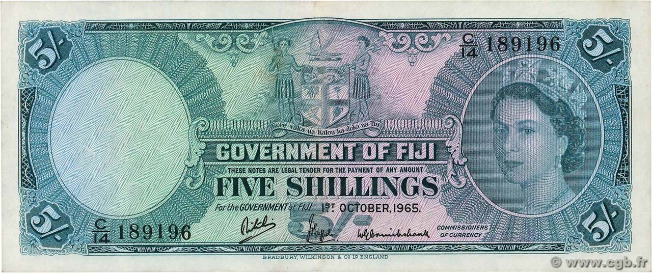 5 Shillings FIDSCHIINSELN  1965 P.051e fVZ