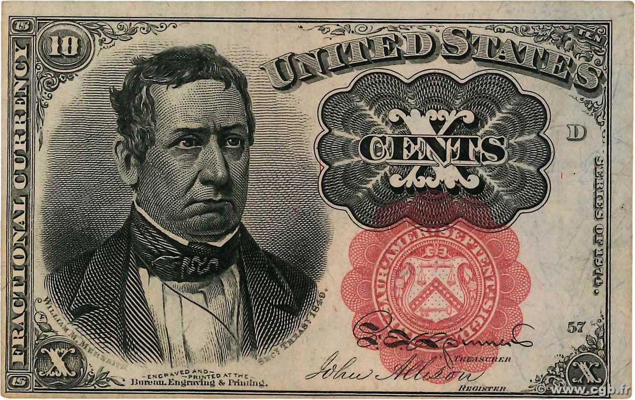 10 Cents STATI UNITI D AMERICA  1874 P.122c AU