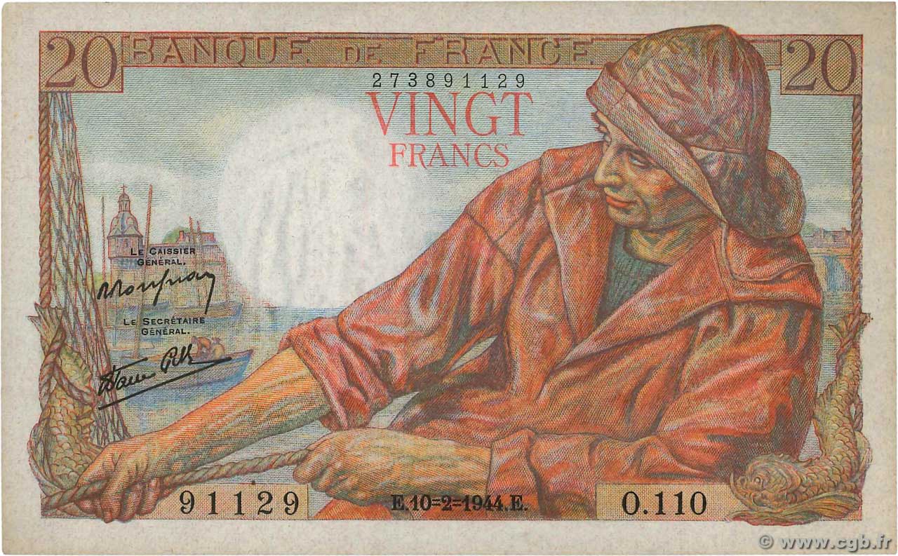 20 Francs PÊCHEUR FRANKREICH  1943 F.13.06 VZ