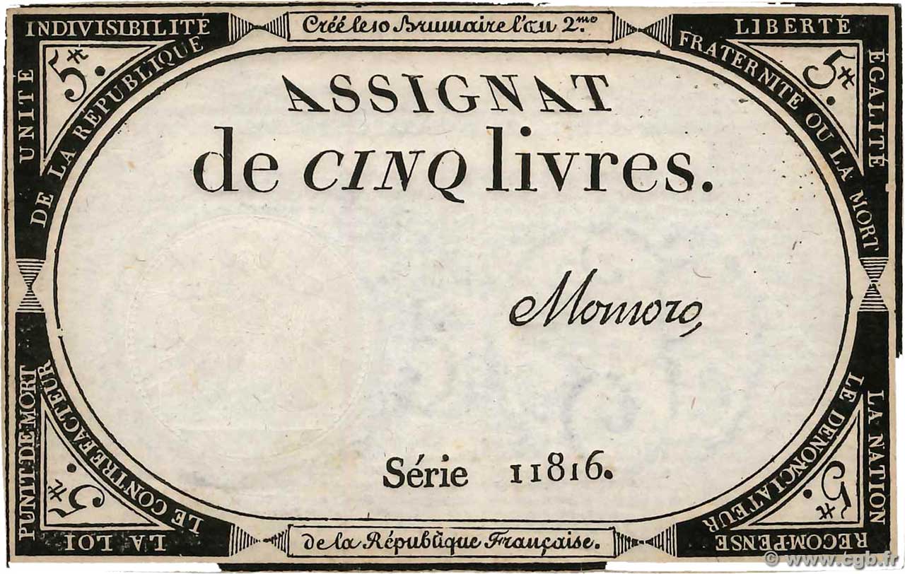 5 Livres FRANCE  1793 Ass.46a AU-