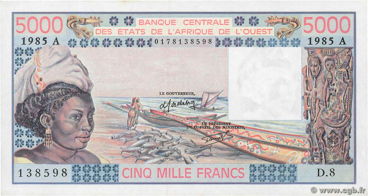5000 Francs STATI AMERICANI AFRICANI  1985 P.108An AU