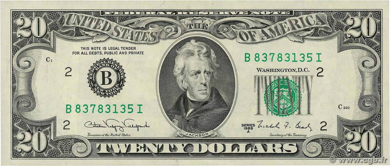 20 Dollars VEREINIGTE STAATEN VON AMERIKA New York 1988 P.483 fST