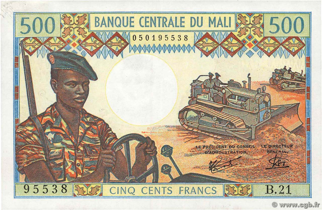 500 Francs MALI  1973 P.12e XF+