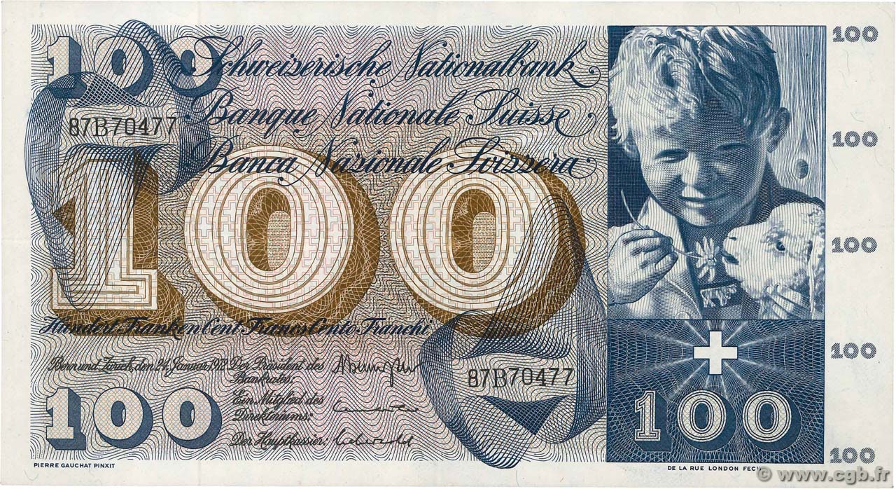 100 Francs SUISSE  1972 P.49n VZ+