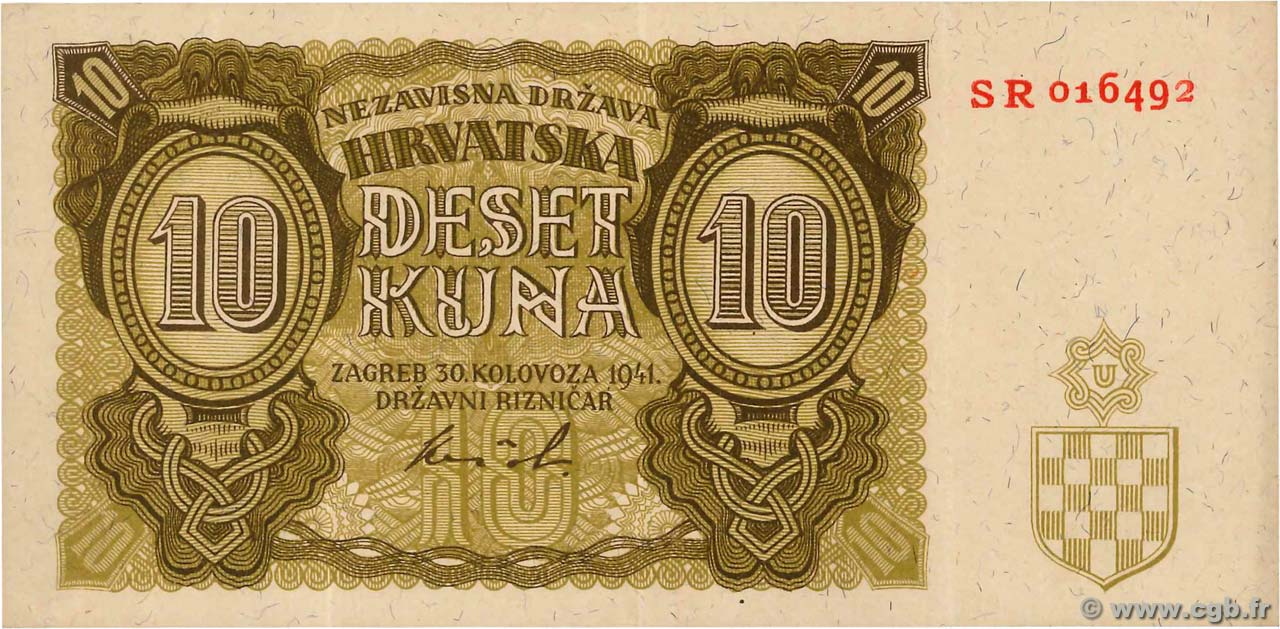 10 Kuna CROATIE  1941 P.05b pr.SUP