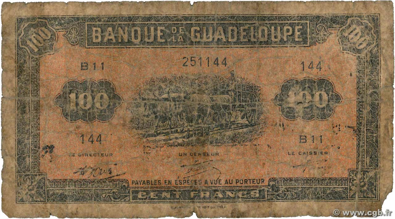 100 Francs GUADELOUPE  1945 P.23b q.B