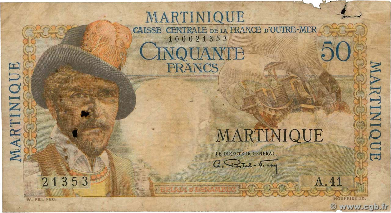 50 Francs Belain d Esnambuc MARTINIQUE  1946 P.30a B