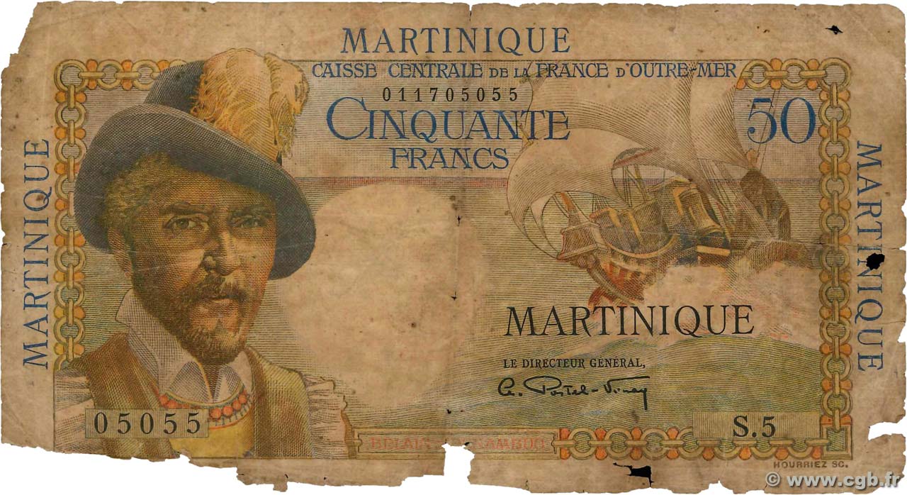 50 Francs Belain d Esnambuc MARTINIQUE  1946 P.30a q.B