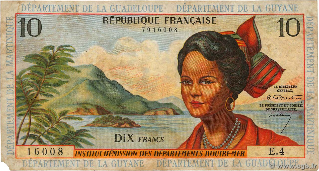 10 Francs FRENCH ANTILLES  1964 P.08a fS