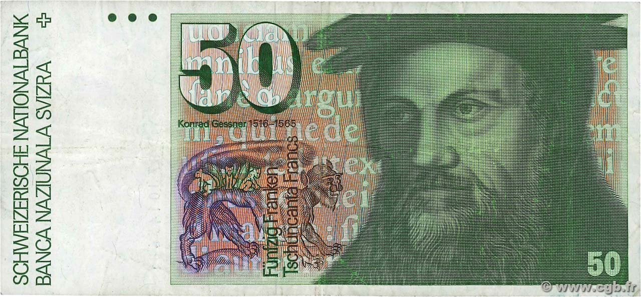 50 Francs SWITZERLAND  1987 P.56g F+